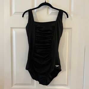 *SOLD* Speedo Endurance+ Smocked Front Black One Piece Bathing Suit - Women's 10